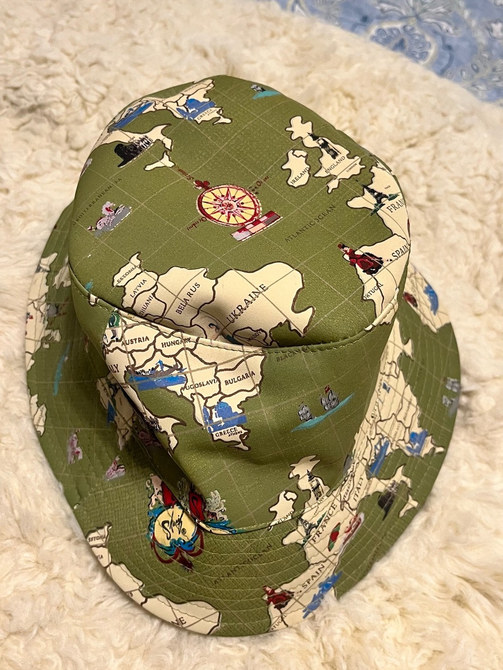 Sharif Olive Green Map-Print Bucket Hat